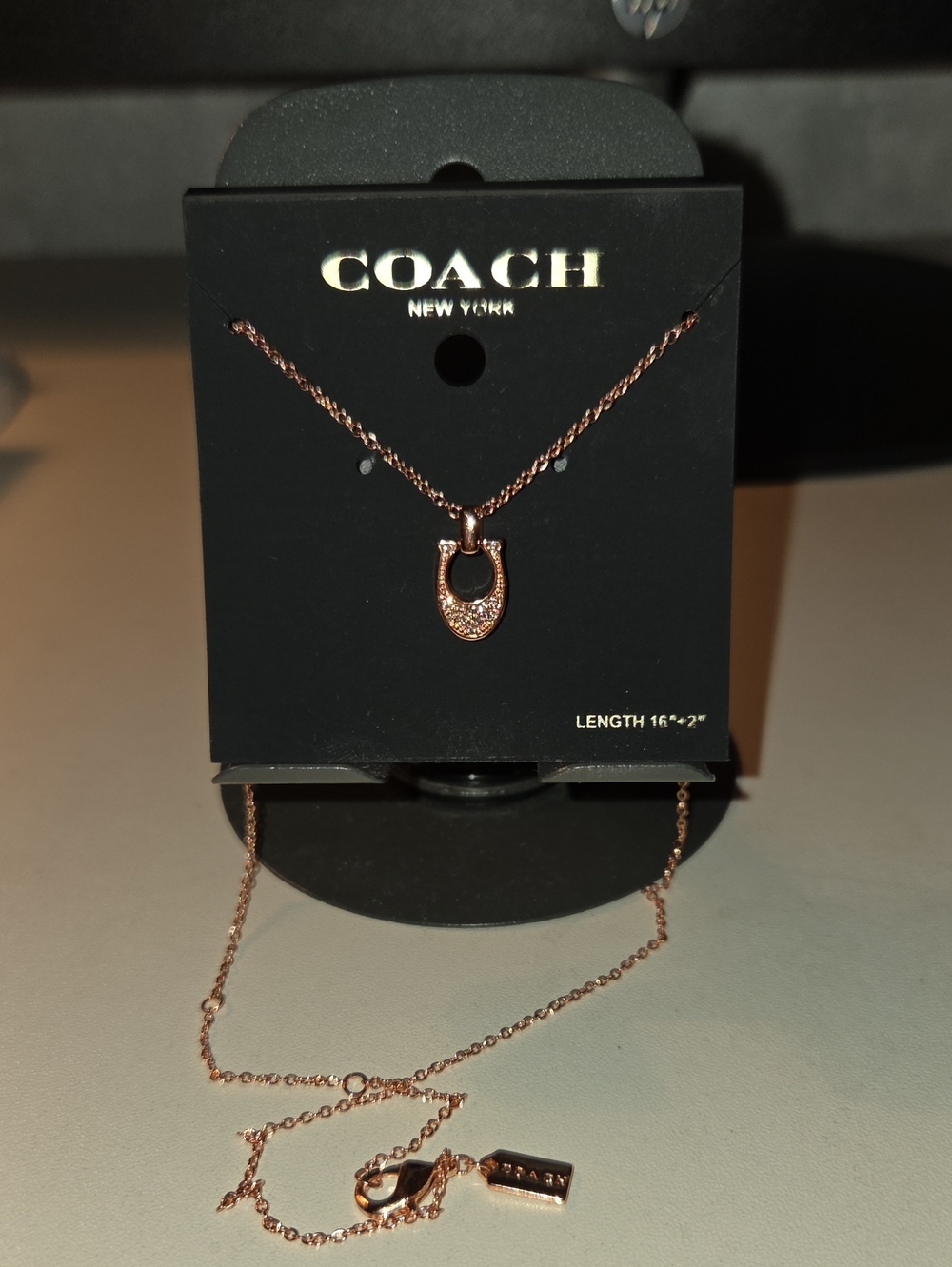 COACH Rose Gold Crystal Horsebit Pendant Necklace